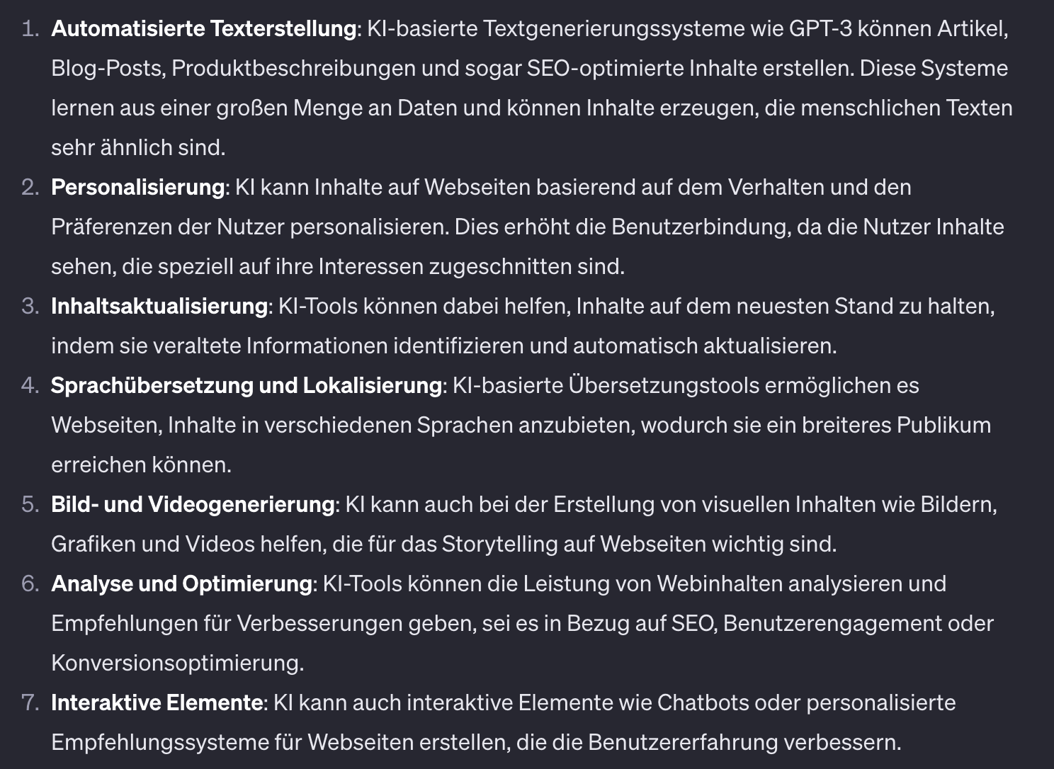 ChatGPT Ausgabe zur Aufgabenstellung